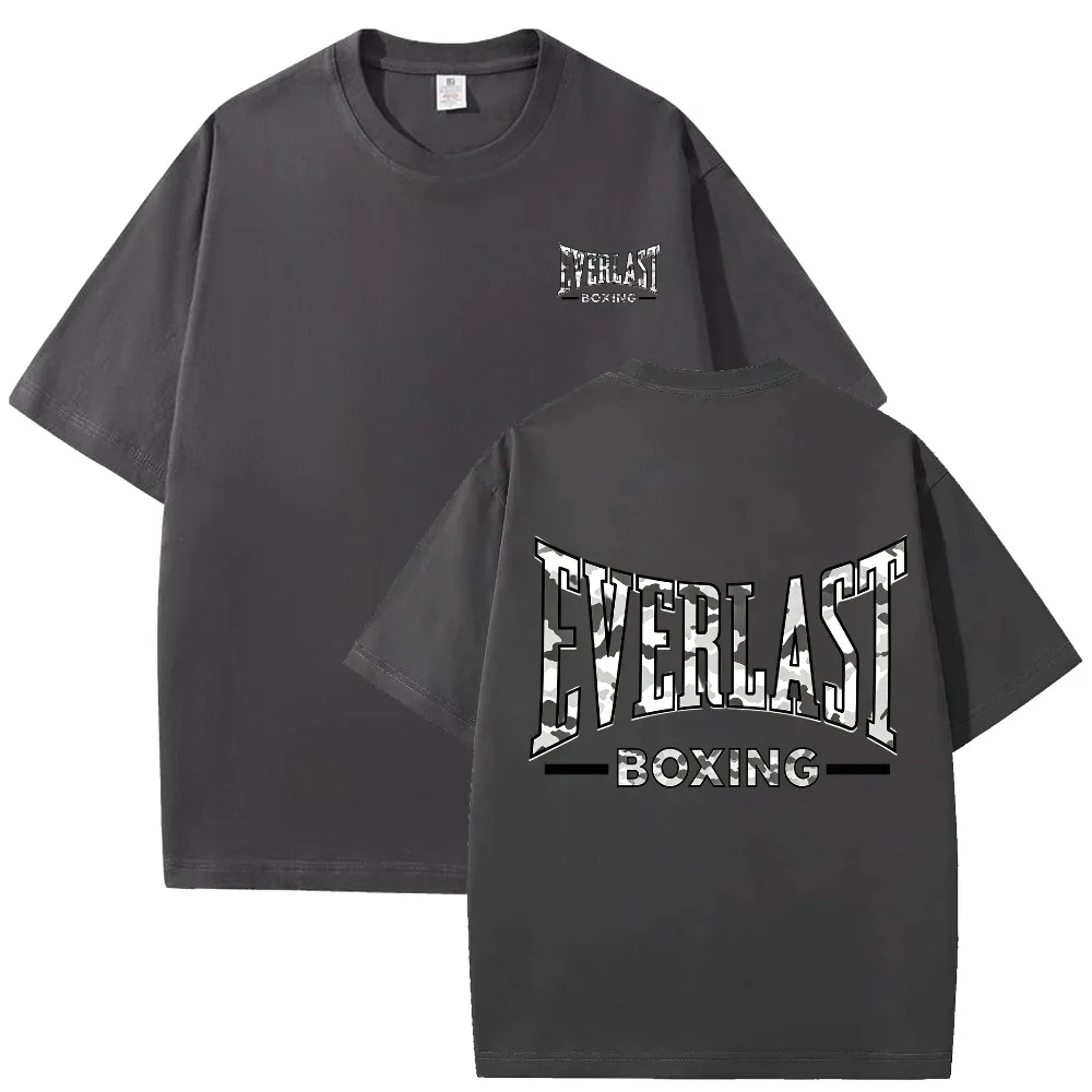 20226 Summer Fashion EVERLAST Boxing Logo Graphic T-Shirt Men Crew Neck Short Sleeve Sports Training Top Printed Cotton T-shirt
