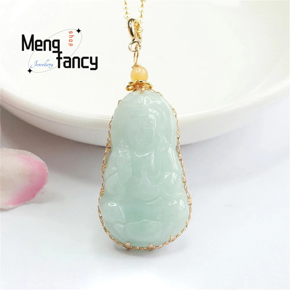 Natural Myanmar A-goods Jadeite Guanyin Jade Stone Pendant Exquisite Elegant Simple High-grade Fashion Fine Jewelry Holiday Gift