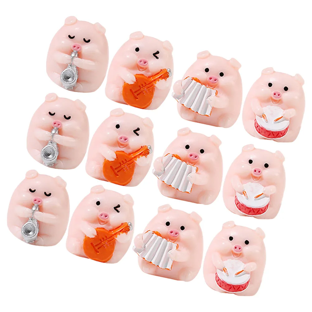 

12pcs Mini Resin Pig Figurines Micro Landscape Ornament Tiny Animal Figures Garden Decorations Cartoon Statues