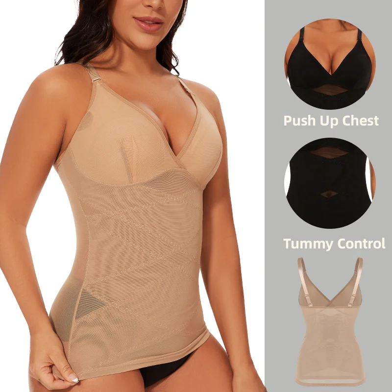 Body Shaper for Women Tummy Control Shapewear Compression Tanks Cami Tops V-Neck Camisoles Seamless See Through Waist Shaper