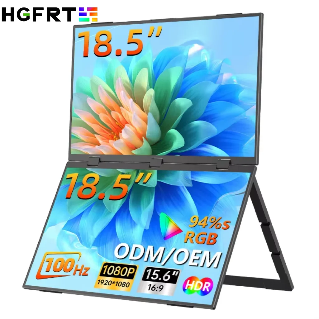 2026unique HGFRTEE 18.5 Inch Double Screen Portable Display Foldable 1080P Screen Type-C HD-MI Dual Portable for Gaming