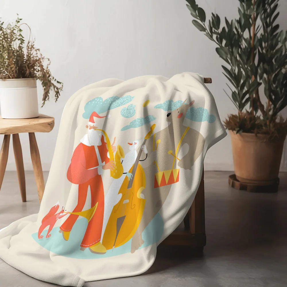 TU Cozy Rabbit Musician Throw Blanket Cute Animal Cartoon Bedding Soft Home Decor Kids Room Gift Farmhouse Style Decorative Thro