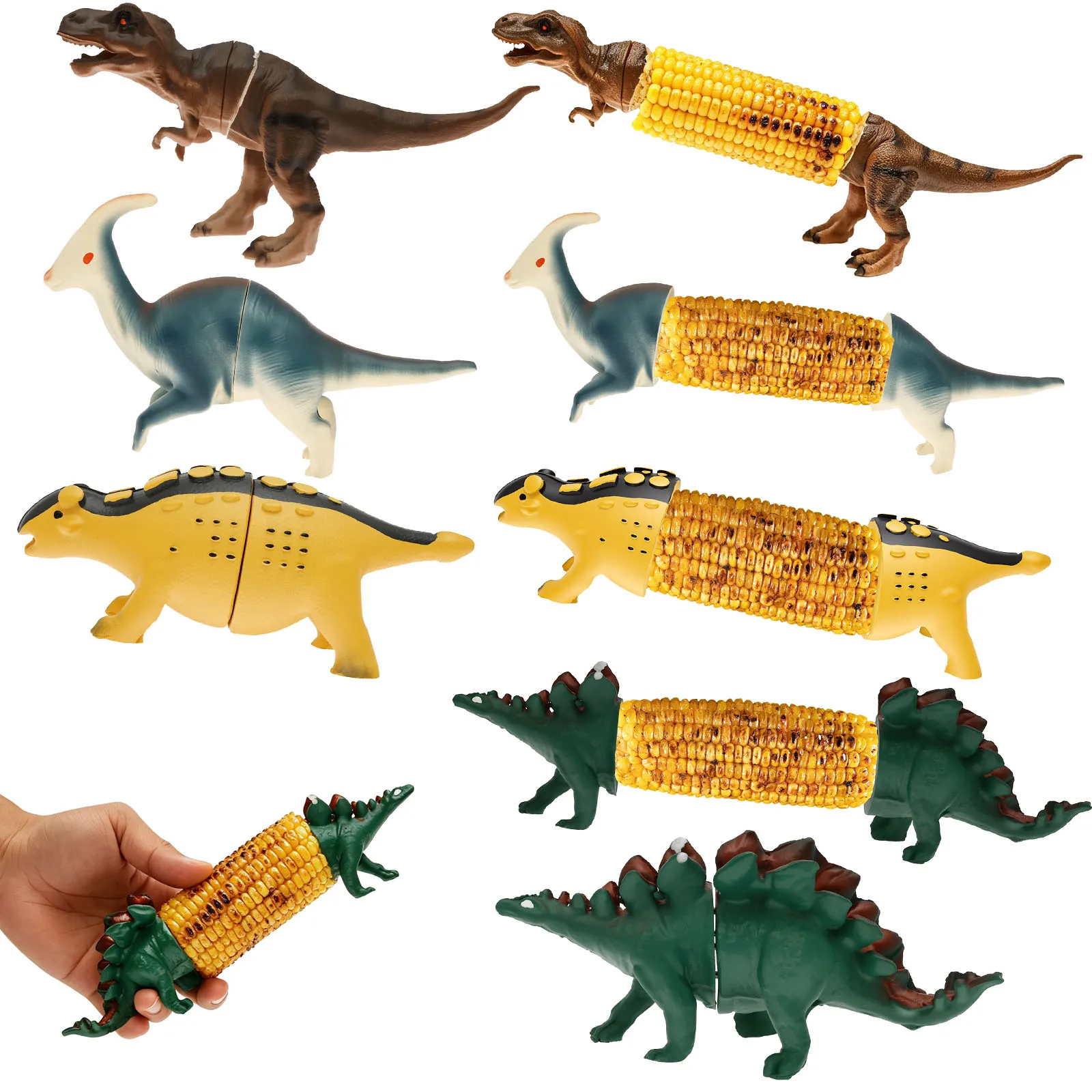 Creativity Cob Fork Holder Dinosaur Cob Grilled Sausage Holder with Stainless Steel Prong for BBQ Party Dining Food Accessories