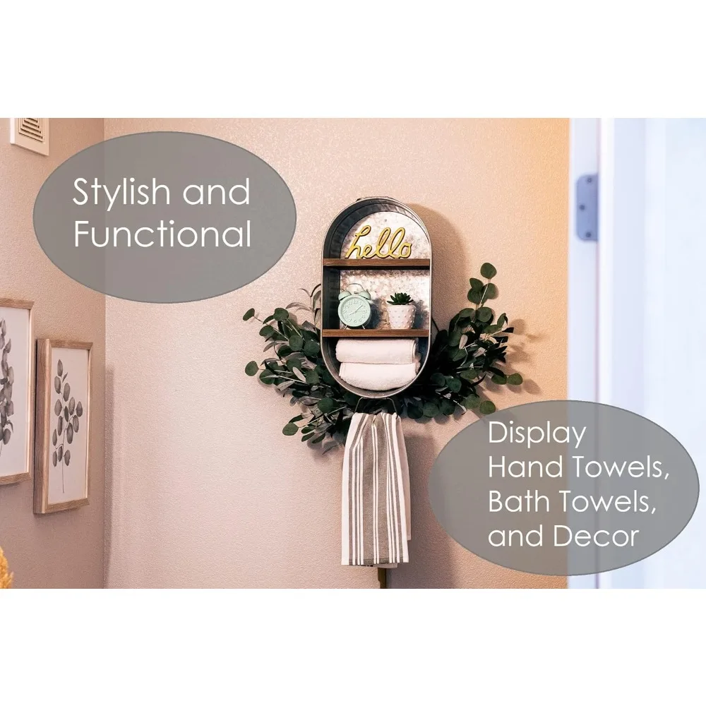 Bak Cuci dengan Rak, Rak Kamar Mandi Pedesaan Rumah Pertanian |   Bak Kamar Mandi Handuk, Bak Cuci Logam Cubby, Dinding Rak Galvanis