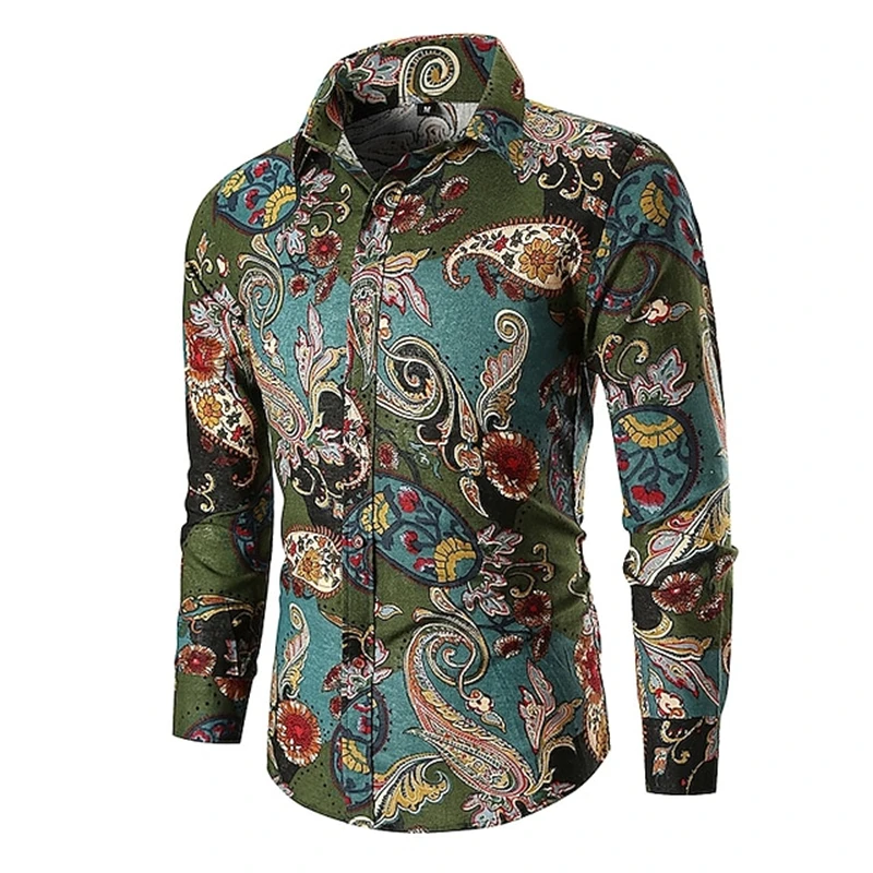 Fashion Paisley Tribe Graphic Shirts Spring Autumn Trend Cool 3D Printed Long Sleeve Shirts Loose Lapel Streetwear Mens Clothing