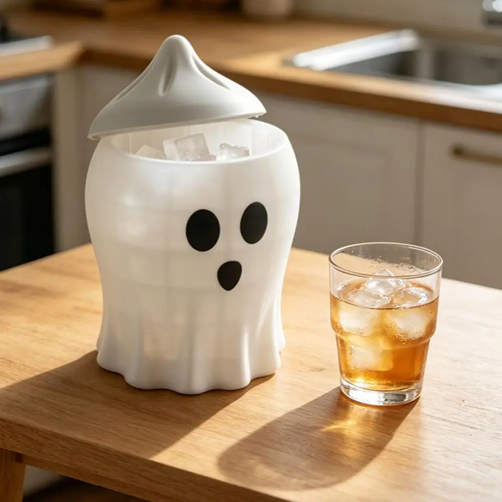 Halloween Ice Bucket for Parties Halloween Ice Bucket Mold with Drain Basket Pumpkin Ghost Silicone Tray Cute Pumpkin for Party