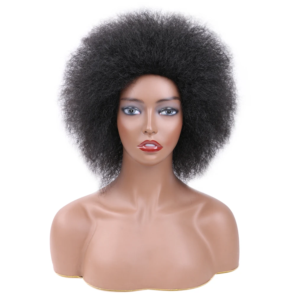 Bela mostrar perucas de cabelo curto macio afro kinky encaracolado perucas de cabelo africano natural preto cor yaki perucas para mulheres africanas