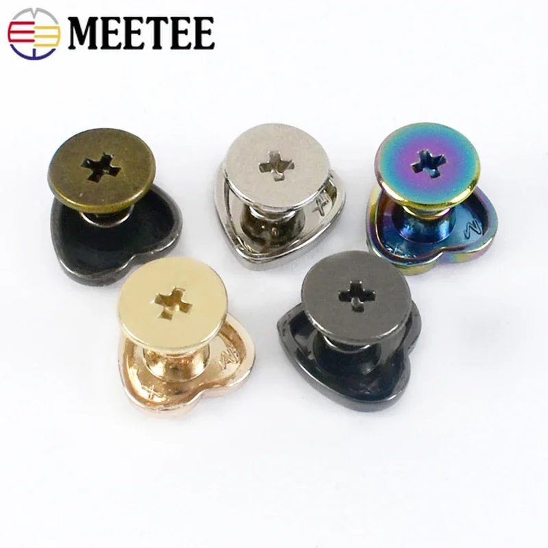 10/20/30Pcs 8-14mm Meetee Metal Rivet Nail Buckles for Bag Heart Screw Studs Button Handbag Strap Hook Hardware Accessories