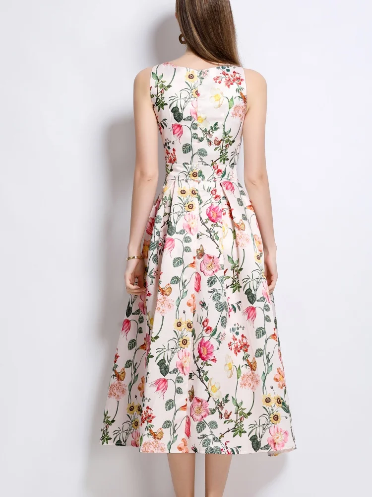 New Fashion Women Dresses 2025 Summer Sleeveless Party Dress Print A Line Maxi Long Vestidos Office Woman Sundress Robe Femme