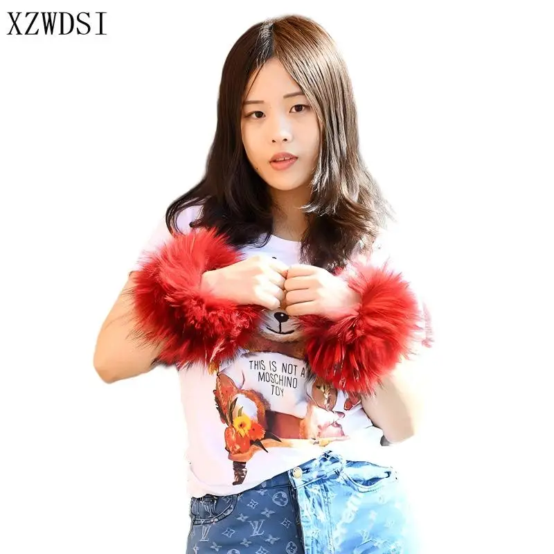 

High Quality Winter Real Raccoon Fur Cuffs Wrist Warmer Coat Sleeve Decorate Wrist Arm Bracelet