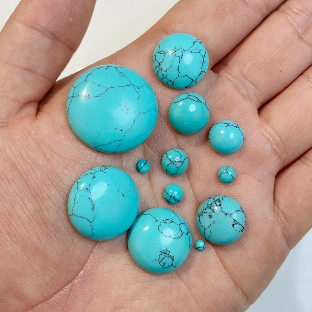 10pcs/Pack Blue Turquoise Stone Cabochon Beads 3/4/5/6/8/10/12/14/16/18/20/25mm Round Flat Back Cabochon For Diy Ring Jewelry