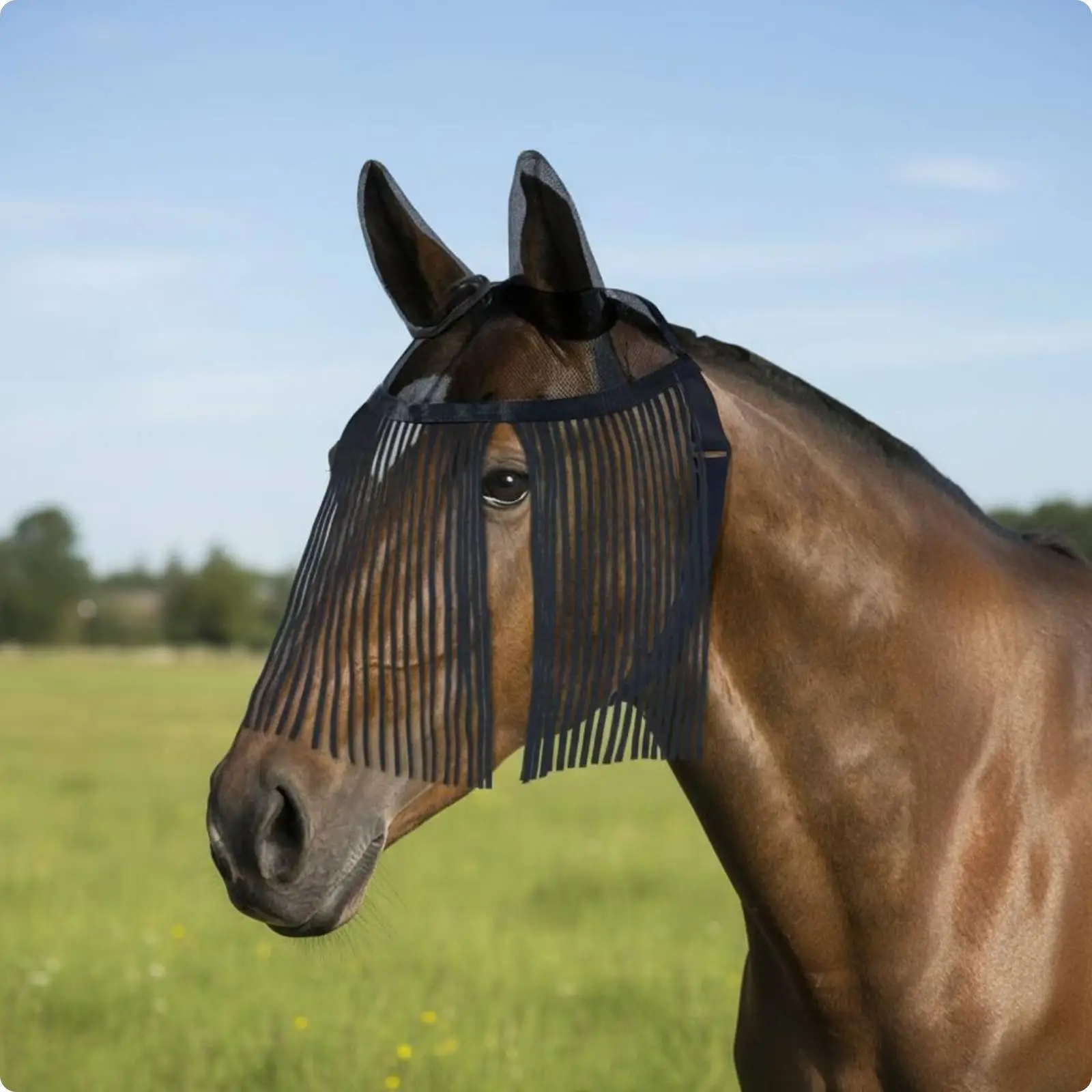 Equine Face Shield Fly Protection Tassel Stripe Horse Mask Breathable Riding Gear for Equestrian Outdoor Use