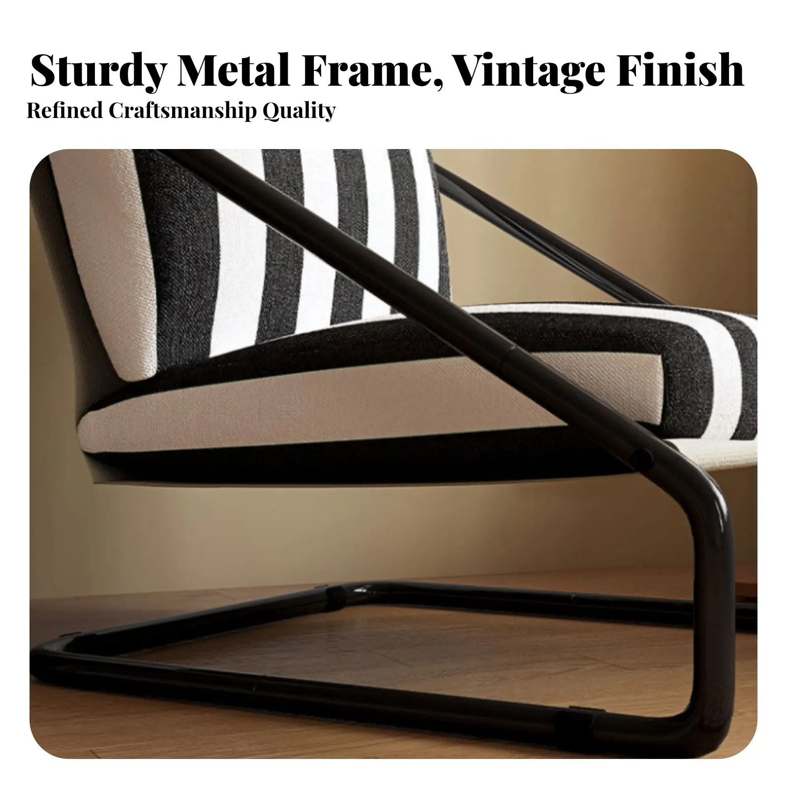 Striped Highrear Armchair Vintagevintage-1900s Modern Aesthetic Single Sofa Sturdy Wood Frame Ergonomic Design for Readers