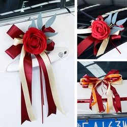 Manijas de puerta de decoración de coche de boda creativa, accesorios de flores de decoración de espejo retrovisor, Rosa simulada