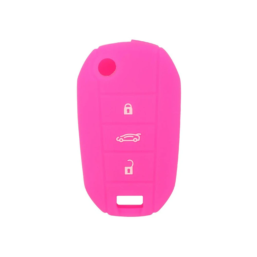 Silicone Cover Protector Case Skin Jacket fit for PEUGEOT CITROEN 3 Button Flip Remote Key Fob Pink