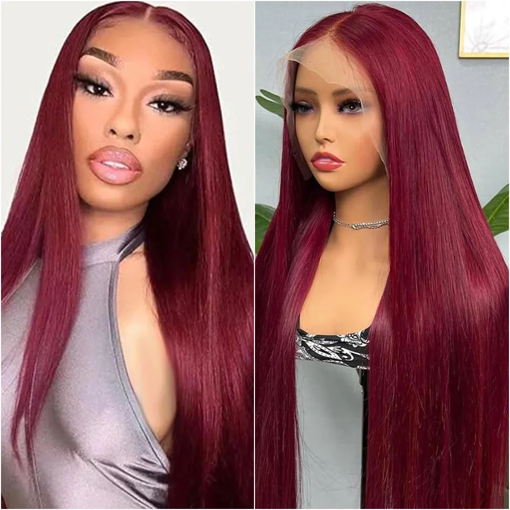 

Парик из натуральных волос с кружевной передней частью 13x6, плотность 200, цвет 99J Бордовый, бразильские окрашенные прямые красные парики из натуральных волос с кружевной передней частью, 30-40 дюймов