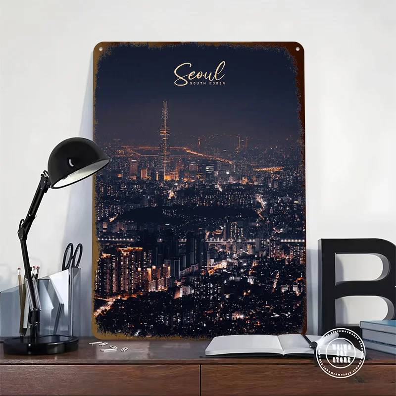 Seoul Tinplate Poster Custom Wall Art Vintage Metal Signs Retro Tin Plaque for Gaming Room Decoration Aesthetic House Wand Deko