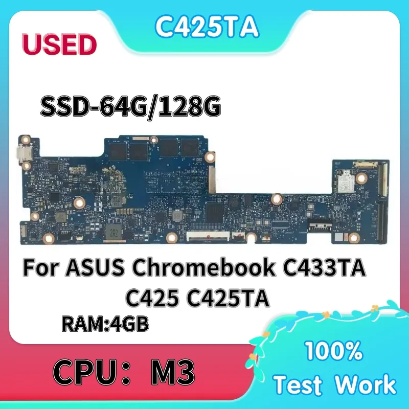 Материнская плата C425TA для ASUS Chromebook C433TA C425 C425TA, материнская плата для ноутбука M3-8100Y, процессор 4 ГБ ОЗУ, SSD-64G/128G, основная плата