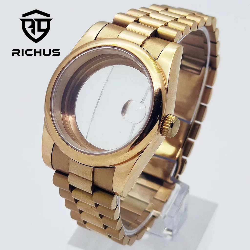 

Корпус для часов RICHUS 36/39 мм из розового золота, сапфировое стекло, подходит для NH34 NH35 NH36 Miyota8215-DG ETA2824 PT5000, аксессуары для часов с механизмом