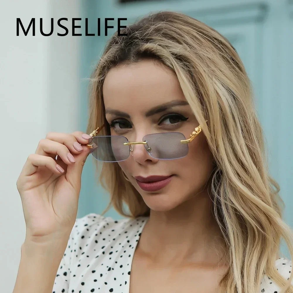 New Rimless Rectangle Sunglasses Women Men Shades Brand Designer Gradient UV400 Sun Glasses Retro Frameless Sunglasses