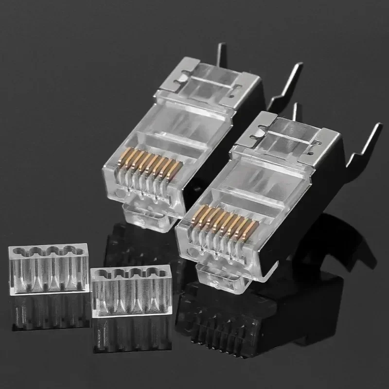 1/10/30Pcs Shielded Connectors RJ45 Plugs Metal UTP Ethernet Modular Crystal End Gold-Plated 8P8C Crimp Connectors Crystal Head