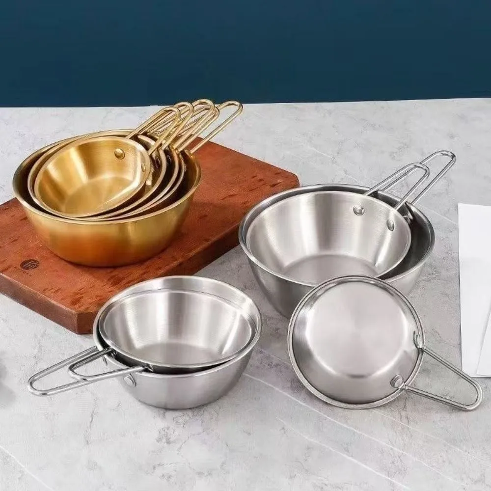 Stainless Steel Material Cooking Mixing Bowl Large Capacity Household with Scale Outdoor Camping Bowl Gold/Silver Portable