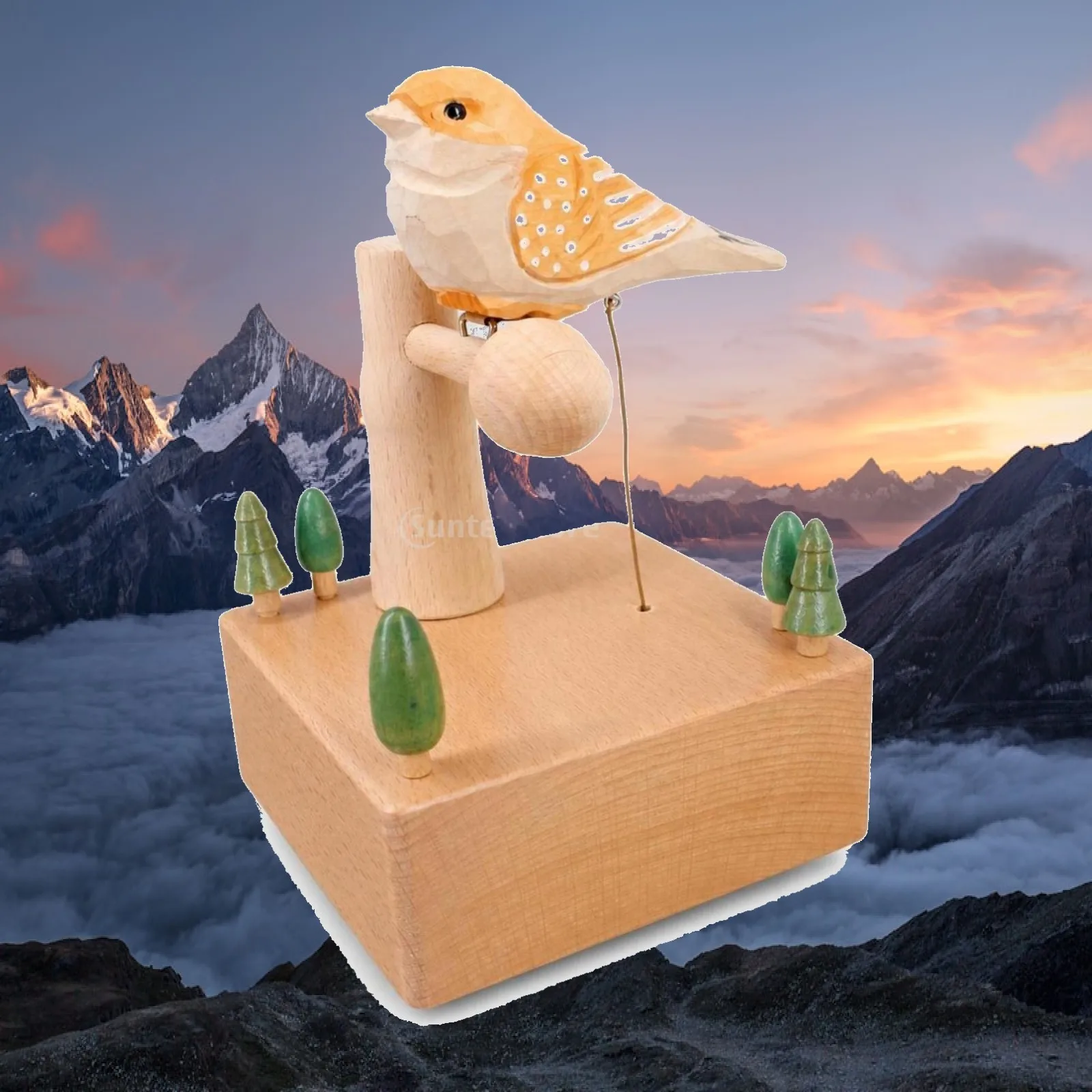 Melody Box with Bird Decorative Wooden Melody Box Wooden Musical Toy Gift Compact for Children, Nursery, Display Shelf