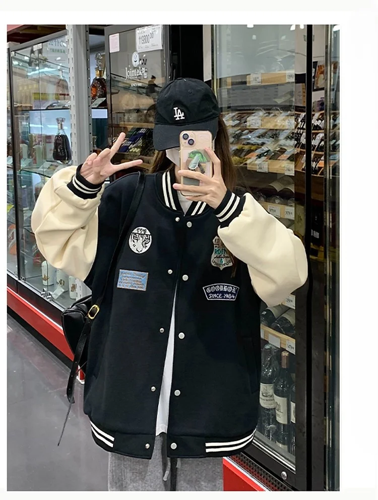 

Baseball Jackets Letter M Womens Summer Casual Patchwork College Beige Waterproof Silhouette Quilting Unisex Basic Durable Retro