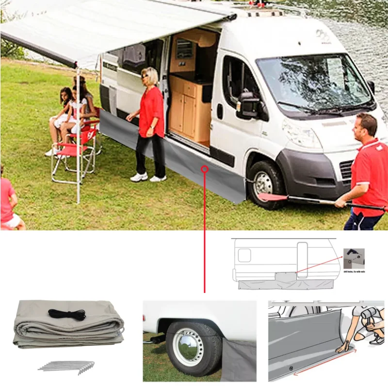 

1 Set Caravan Awning Draught Skirt 0.5x7M With Wheel Arch Covers & Suckers Motorhome Draft Campervan Side Skirting