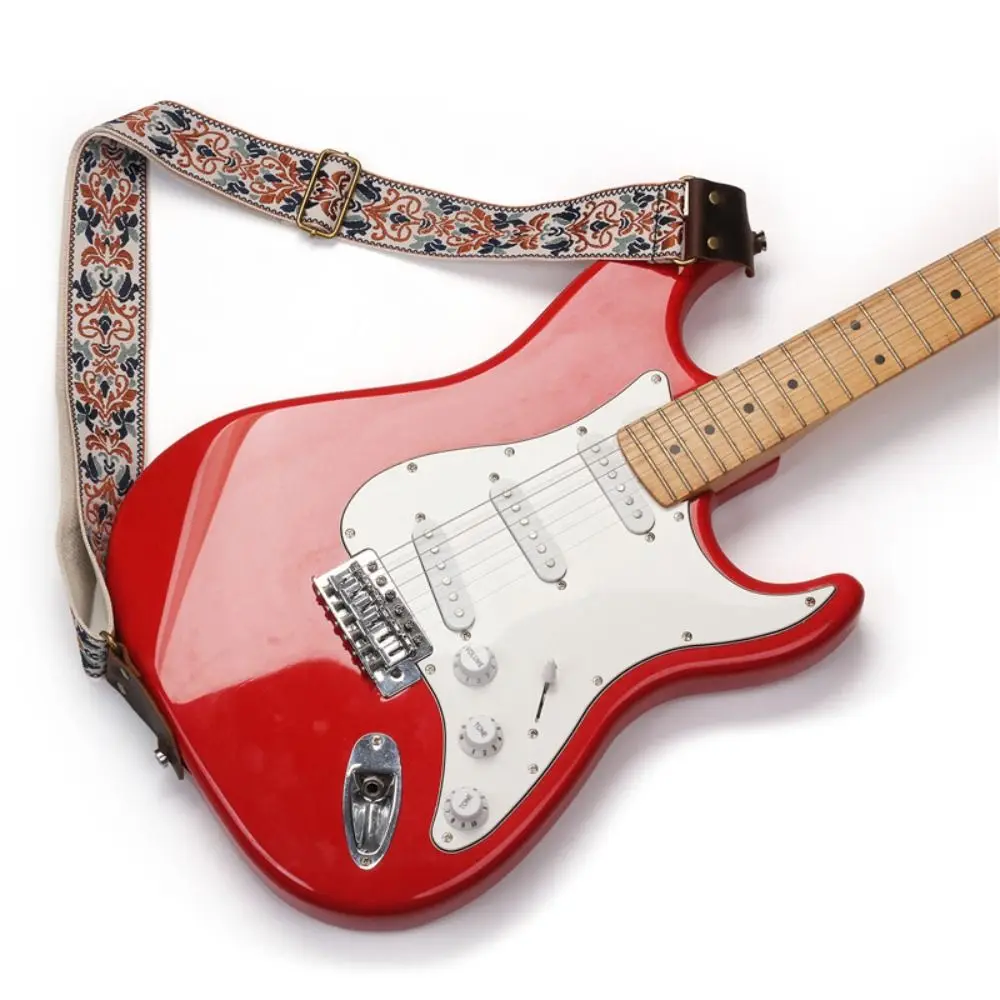 

Винтажный кожаный ремень для гитары с вышивкой цветами, регулируемый, ультратолстый, с креплением для медиатора