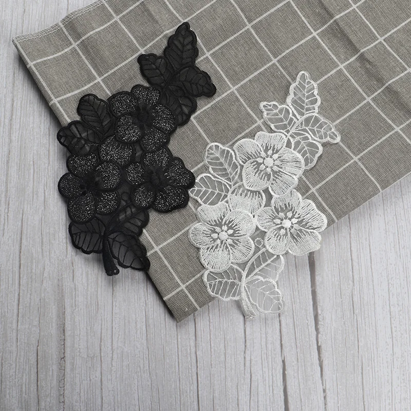 1Pc Black Water Soluble Embroidery Lace Flower Cloth Stickers Clothes Wedding Dress Appliques Sew Patch 20*11cm