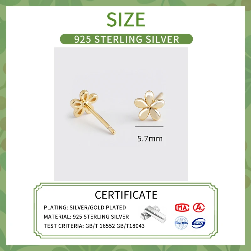 INZATT Real 925 Sterling Silver Mini Flower 14K Gold Stud Earrings For Women Classic Fine Jewelry Geometric Accessories