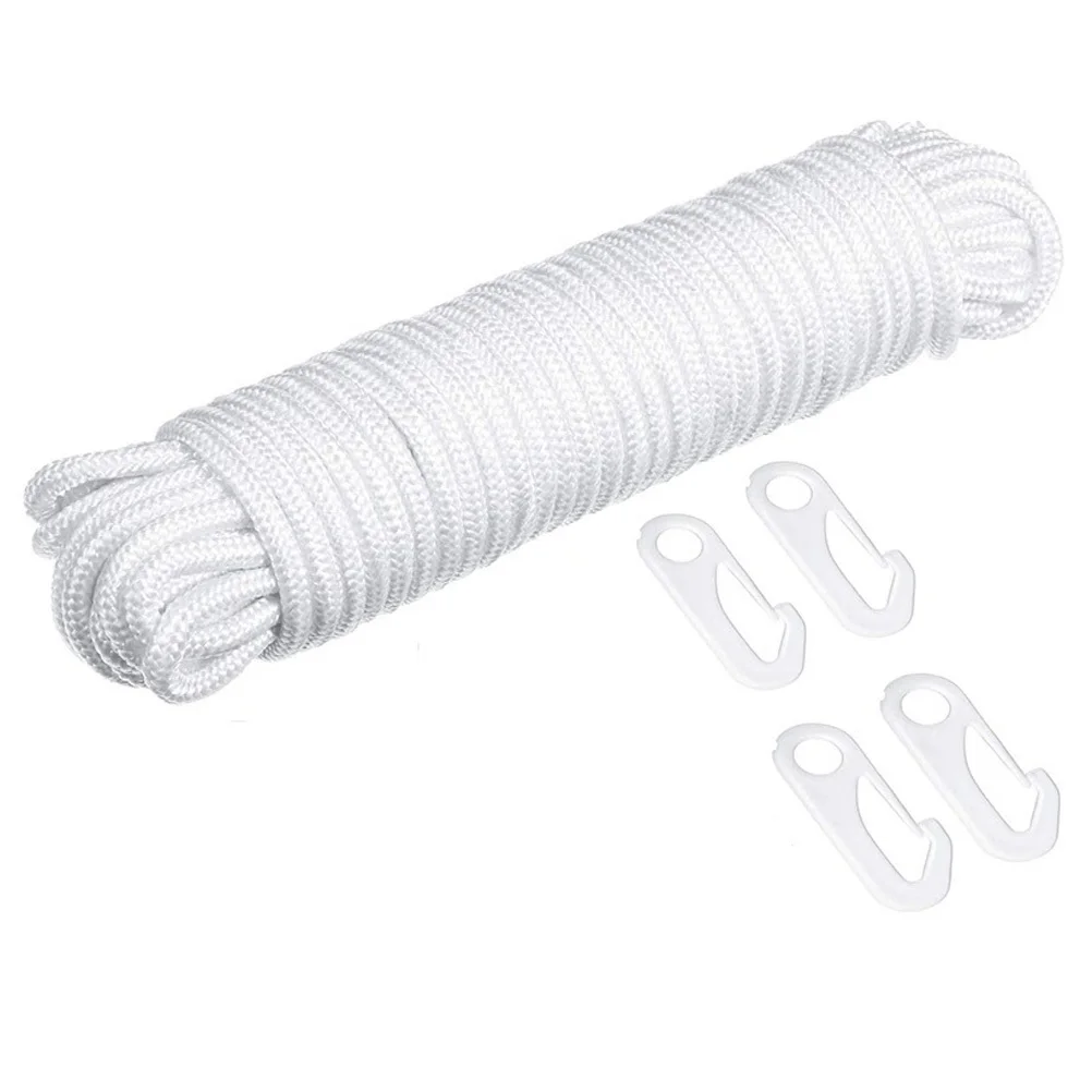 1Set Flagpole Rope and Hook Kit Durable Nylon White Color Outdoor Indoor Flagpole Accessories Replacement Rope