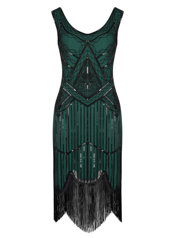 Lovertjes Fringe Zomeravondjurk Banketfeest Jaren '20 Mouwloze Jurk Latin Dansvoorstelling Kostuum