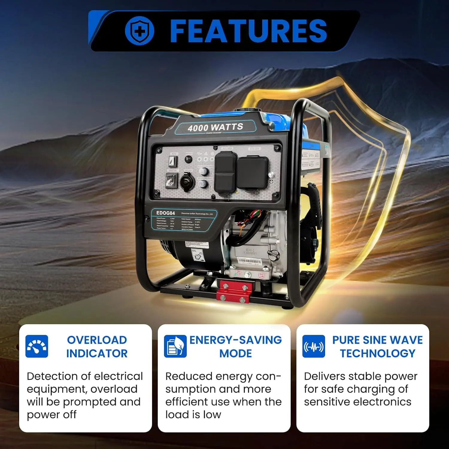 4000W Portable Inverter Generator for Home Use, Lightweight & Quiet Outdoor Generators for Camping RV Emergency Power Backup,