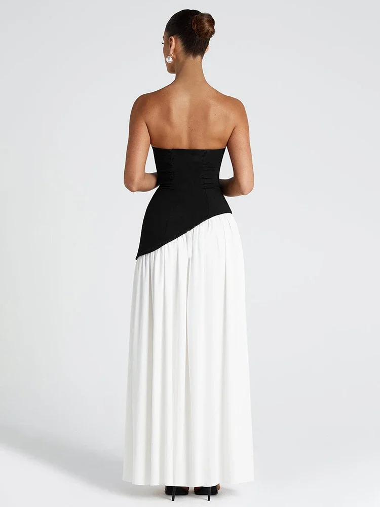 CPSYMYM – robe Patchwork dos nu pour femmes, drapée, fente latérale, ruban, sans bretelles, sans manches, élégante, pour fête d'anniversaire, été