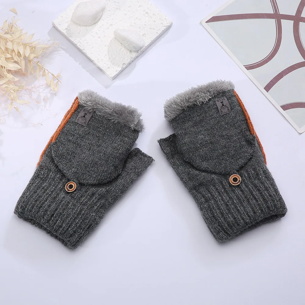 Acrylic Fibres Unisex Anti-cold Mittens Soft Touch Screen Dual-use Gloves Solid Color Thickened Knitted Yarn Flip Mittens Unisex