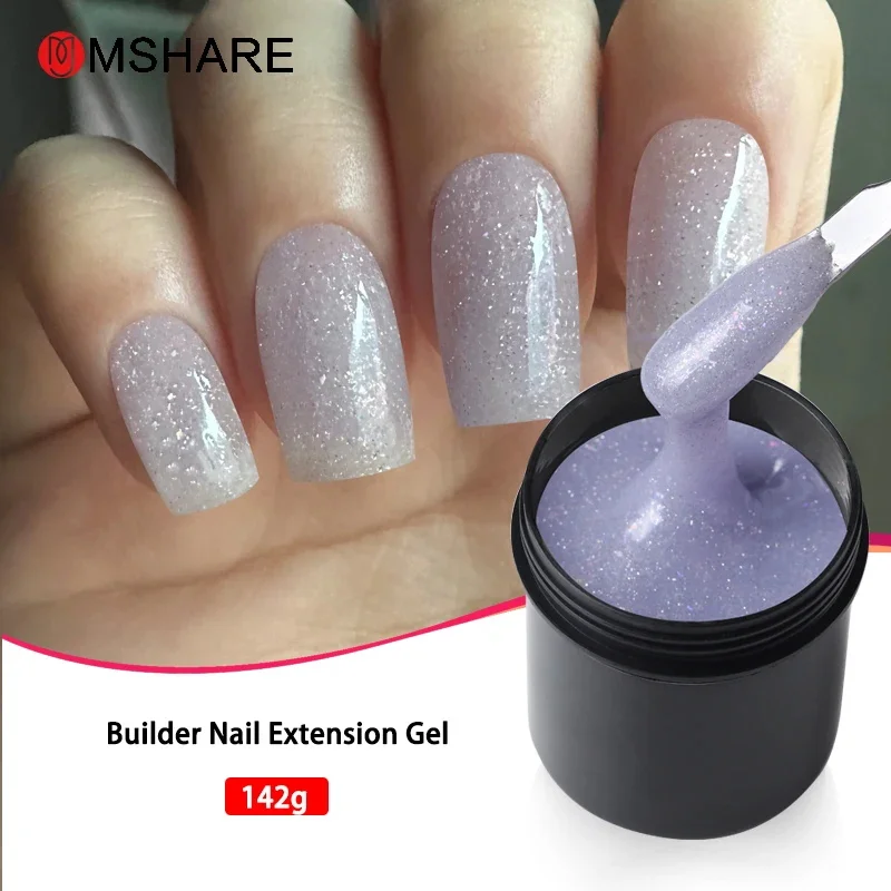 

MSHARE 142ml White Pink Shiny UV Led Gel Medium Thick Self Leveling Construction Gel for Nail Extension