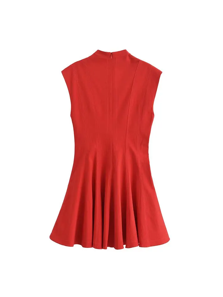 TRAF 2024 Autumn Pleated Mini Dress Woman Sleeveless Slim Fit Daily Dresses Women Dress Casual Dresses