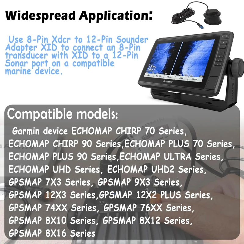 8-Pin Transducer to 12-Pin Sounder Adapter Cable XID 010-12122-10 For Garmin AIRMAR, ECHOMAP Chrip, Striker Transducer