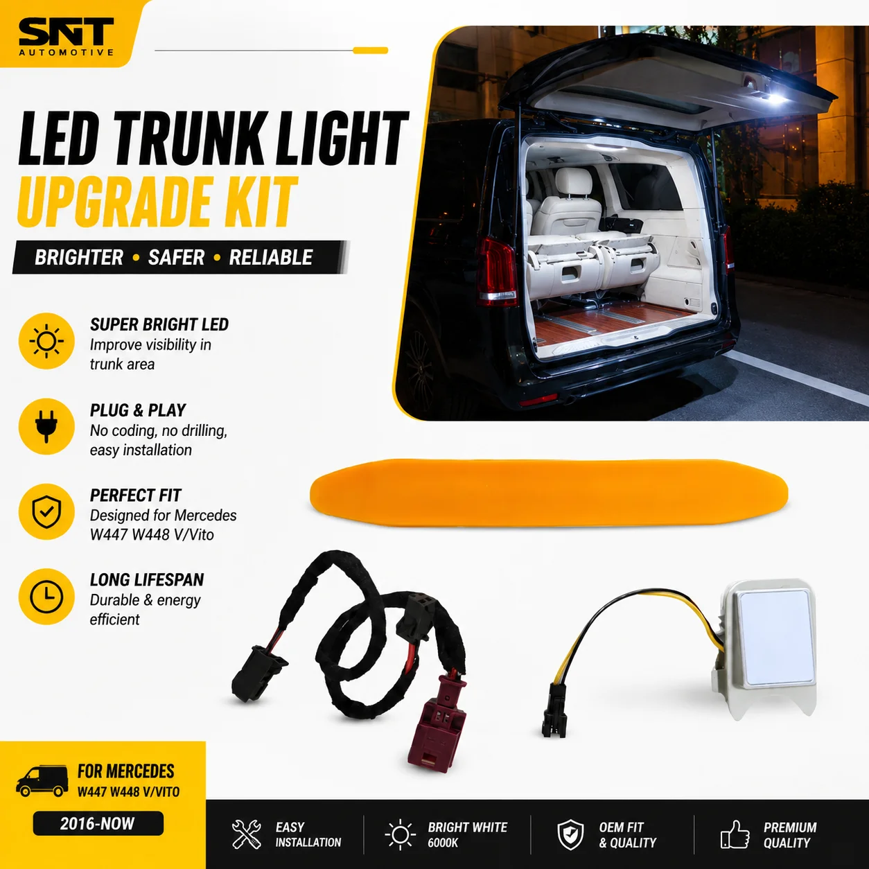 LED Trunk Light Upgrade Kit for Mercedes Benz V Class Vito W447 W448 2016-2024 Boot Cargo Compartment Lamp OEM Plug and Play