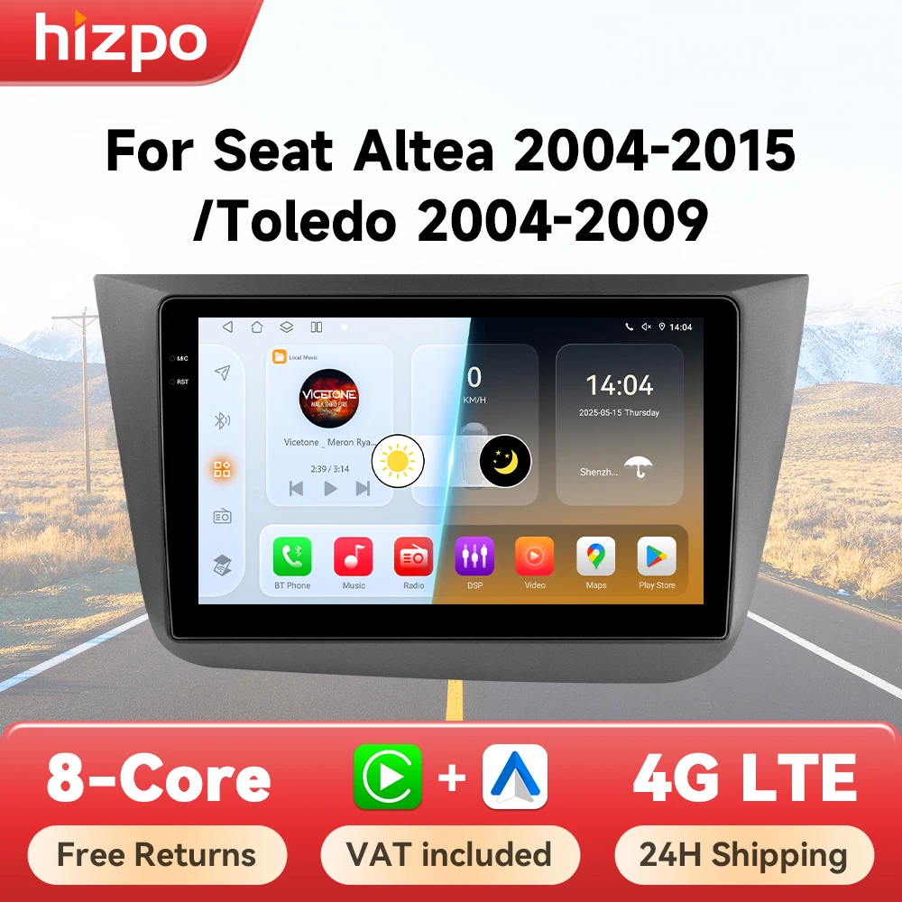 Hizpo Autoradio AI da 9 pollici per Seat Altea 2004-2015 Toledo 2004-2009, GPS Multimediale per Auto, Stereo Wireless CarPlay Android Auto 4G