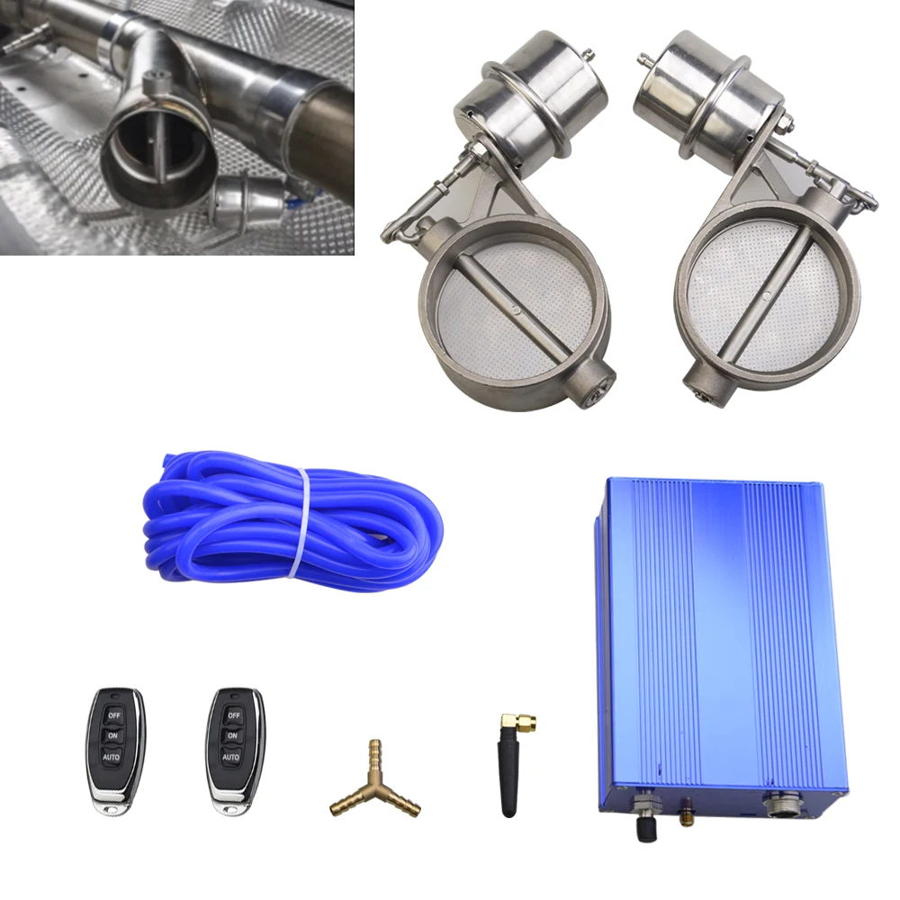 Exhaust Control Valve Set With 2PCS Vacuum Actuator 2 2.36 2.5 2.75 3 3.5inch Pipe With Blue Pump Remote Controller