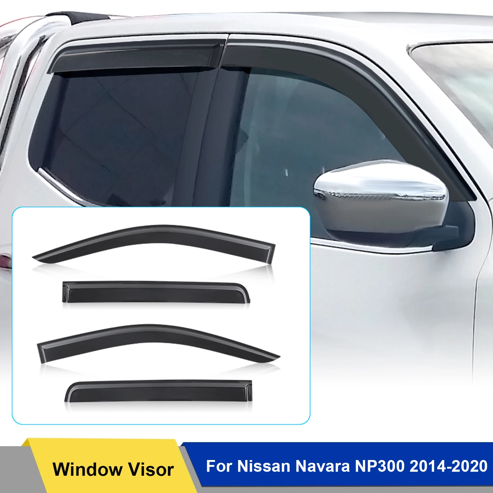

Window Visor Weathershield Guard For Nissan Navara Np300 Frontier D23 2014-2020 Sun Rain Deflector Smoke Black Double Cabin Car
