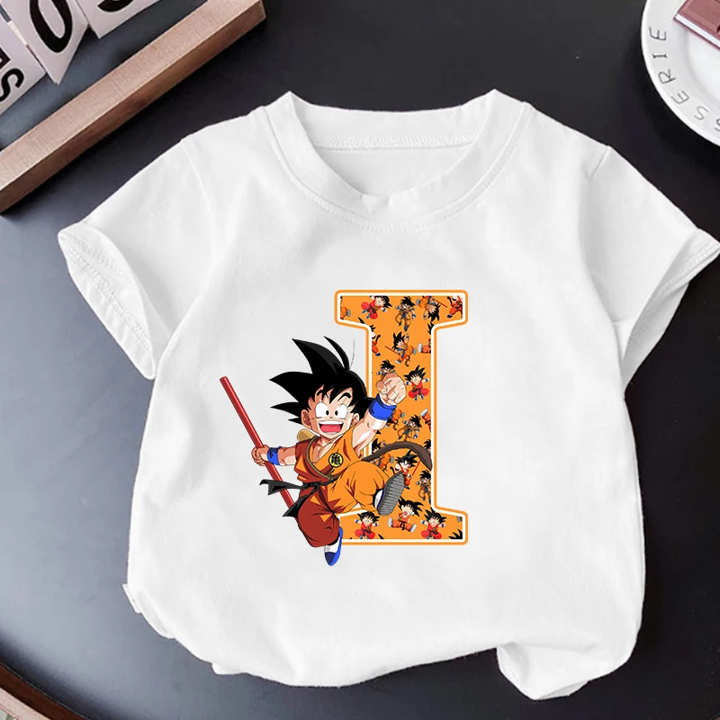 Dragon Ball Goku Kids T Shirt Clothes Tops Children\'s Clothing Summer Cute Short Sleeve Tee Letter A-Z Boys Girls Birthday Gifts