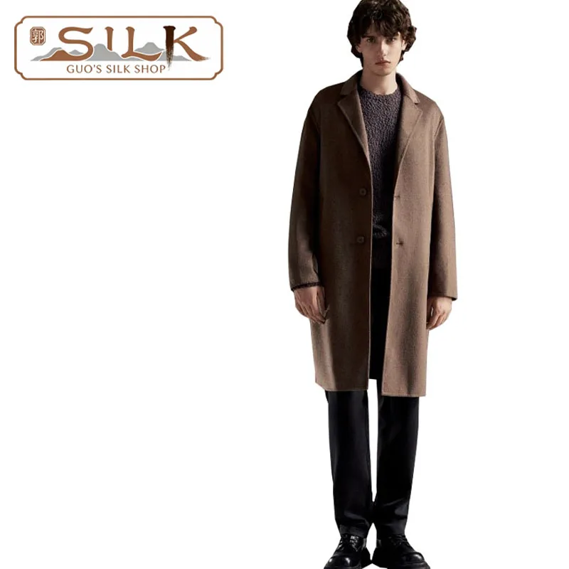 

Autumn Winter Double-sided Wool Men's Coat Single-button Mid-length Simple Style Outerwear High-end Men's Clothing