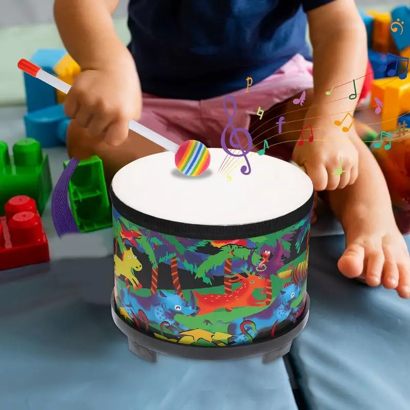 Music Drums For Kids 8 Inch Carnival Percussion Instrument Colorful Wooden Musical Kids Drum Set With 2 Mallets For Children