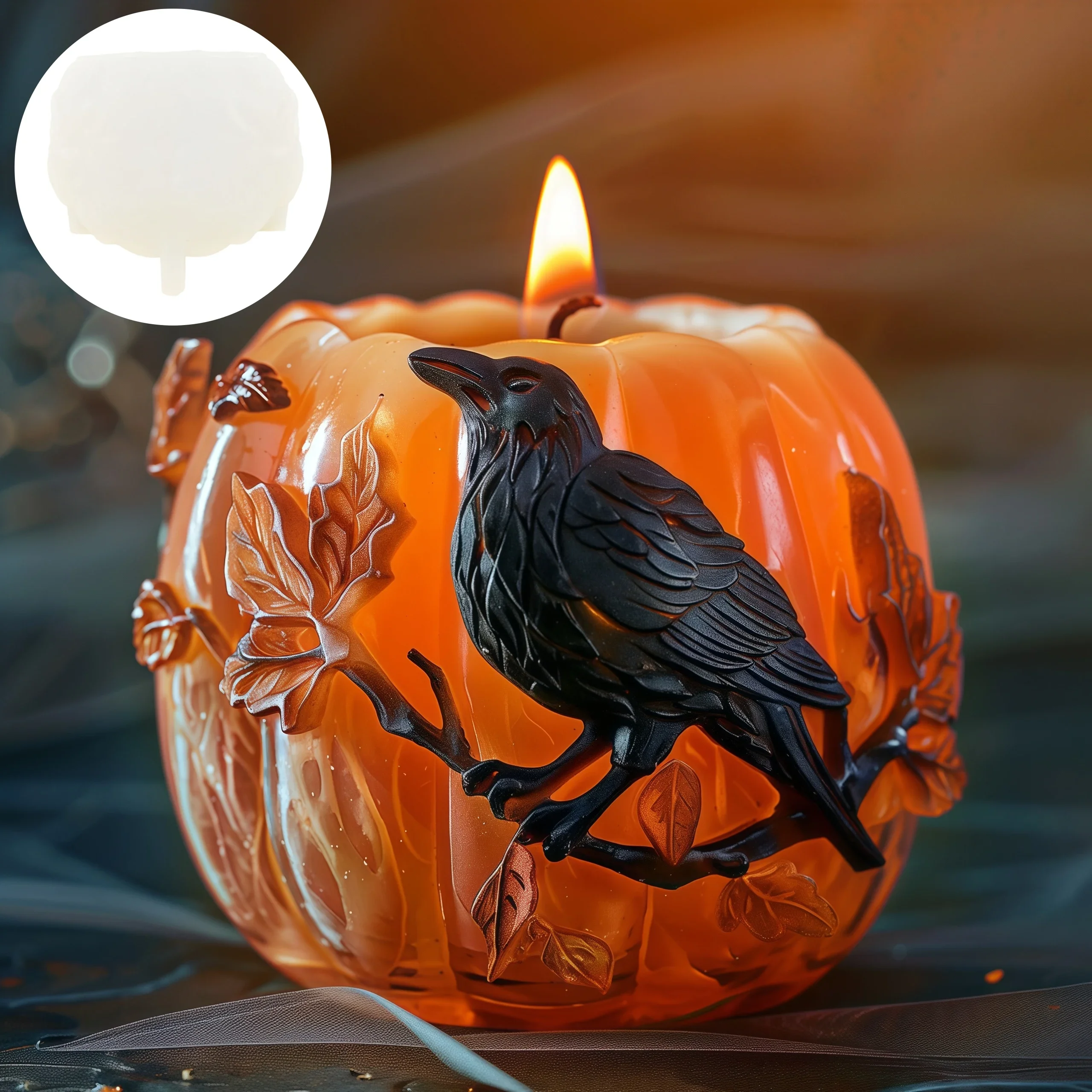 Maple Crow Relief Pumpkin Candle Silicone Mold Crow Black bird Ball Pumpkin Candle Silicone Mould Resin Mold Crows Gypsum Molds