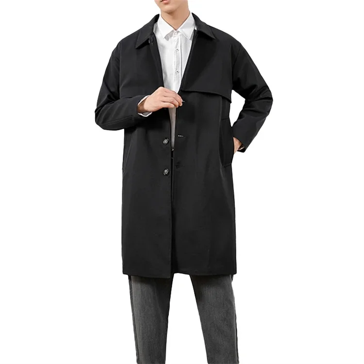 plus size slim fit single breasted windbreaker lapel jacket casual windproof overcoat trench long coats mens