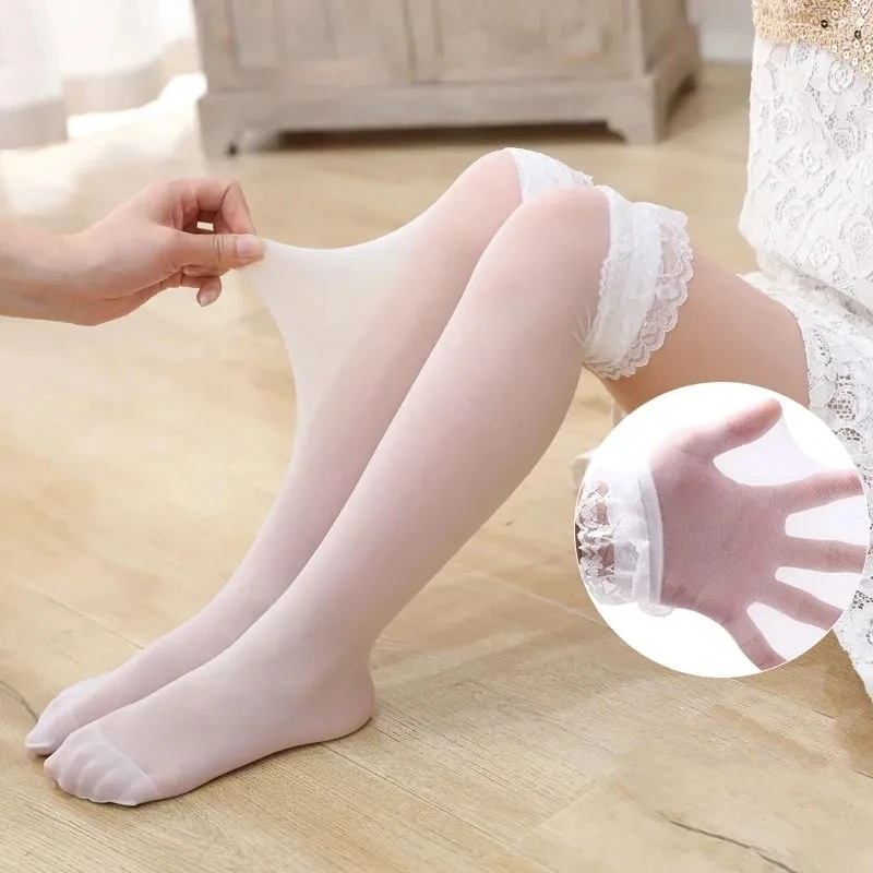 Girls' Summer Ultra-thin Mid-calf Stockings Baby Girl Summer Breathable Thin Socks Children Lace Solid Color Over-the-knee Socks